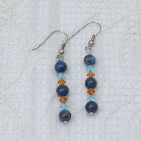 Blue Sodalite and Crystal Dangle Earrings, Boho Gemstone Jewelry, Gift for Her, - Picture 2 of 8